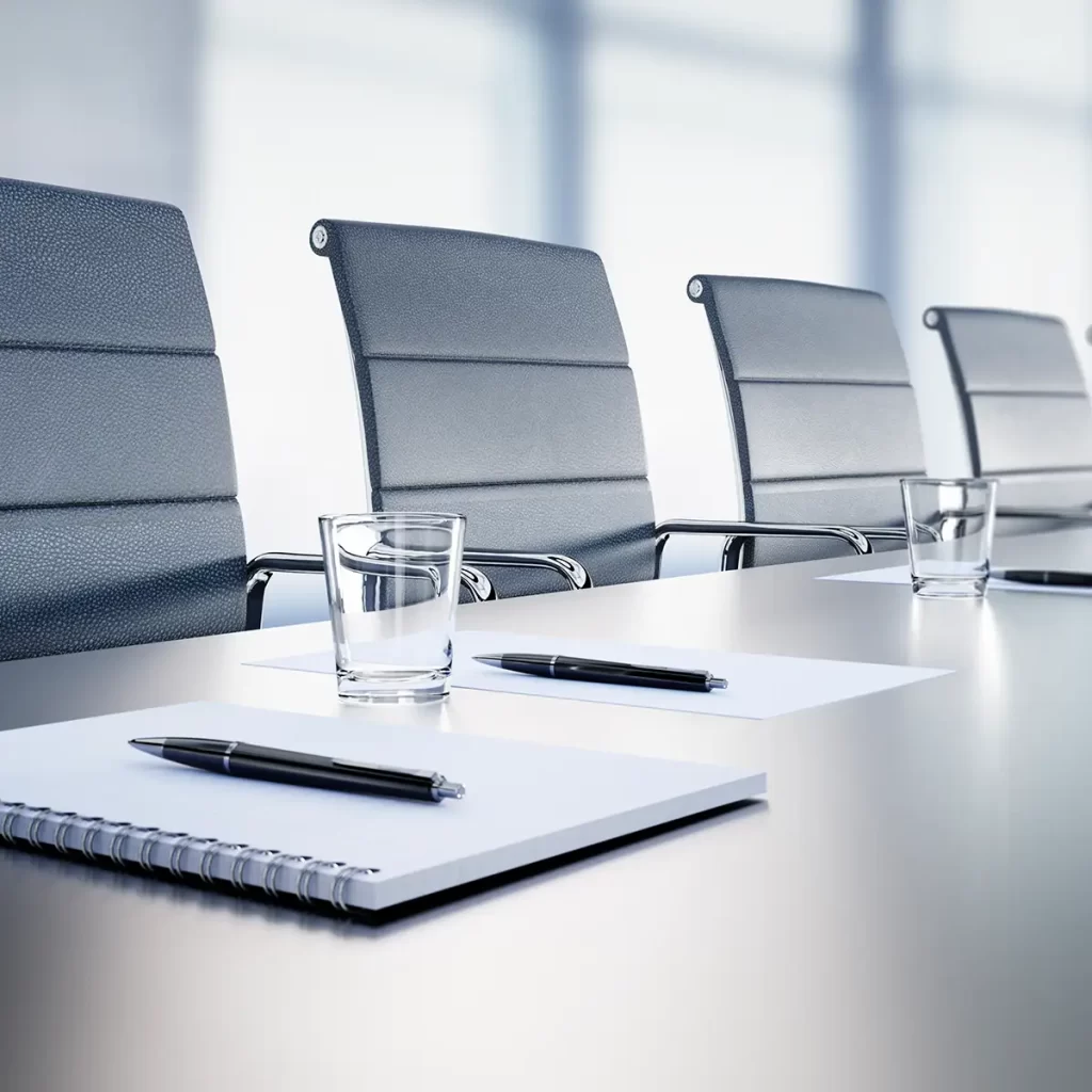 Modern grey conference chairs and table